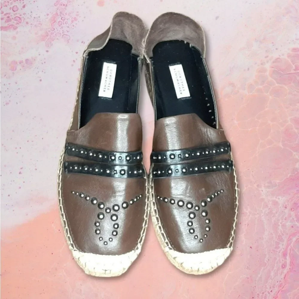 Dorothee Schumacher Summer Essence Studded Leather Fold Down Espadrille sz 37
